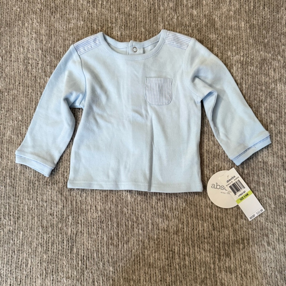 Absorba Baby Top 3–6M Blue Cotton Long Sleeve Gingham Trim NWT‎ Classic French